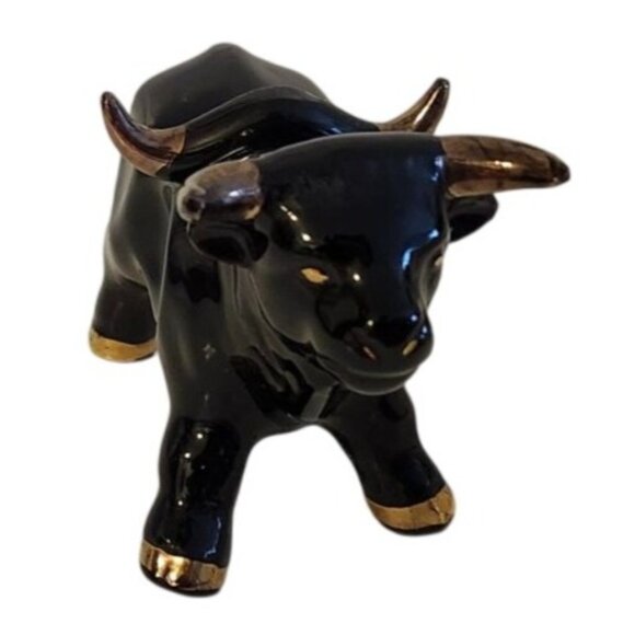 Japan Black Ceramic Bull Figurine With Gold Accents # 1880 mark at bottom - Picture 1 of 7